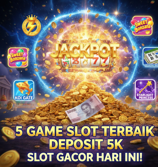 Ilustrasi 5 Game Slot Terbaik Deposit 5K dengan jackpot dan koin emas